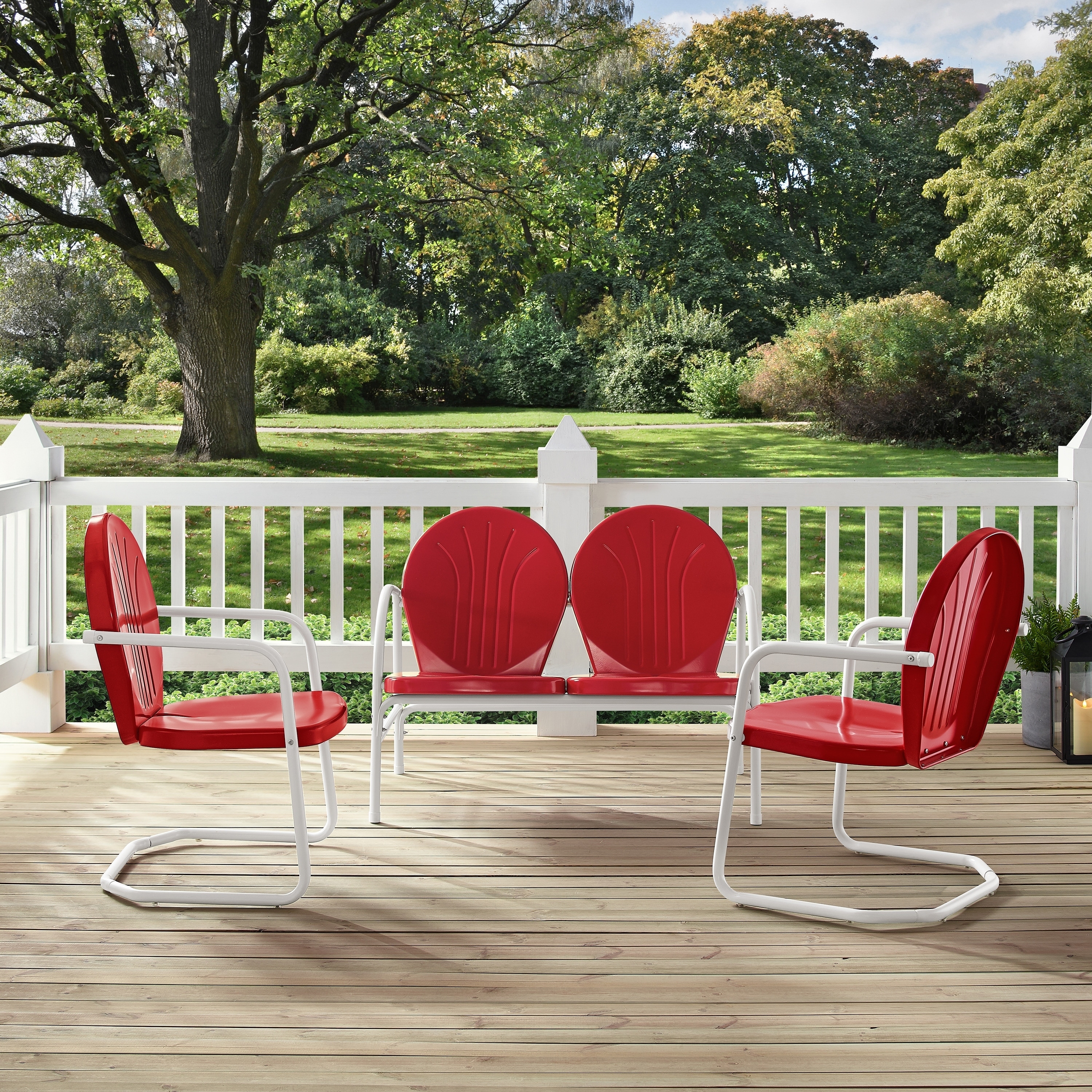 Griffith 3 Piece Metal Outdoor Conversation Seating Set Loveseat & 2 Chairs In Red Finish