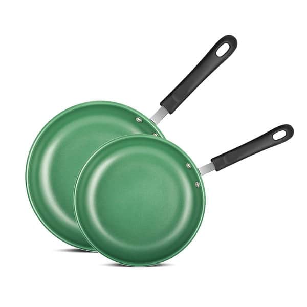 Nutrichef 10 in. Ceramic Non-Stick Medium Frying Pan in Blue with Lid