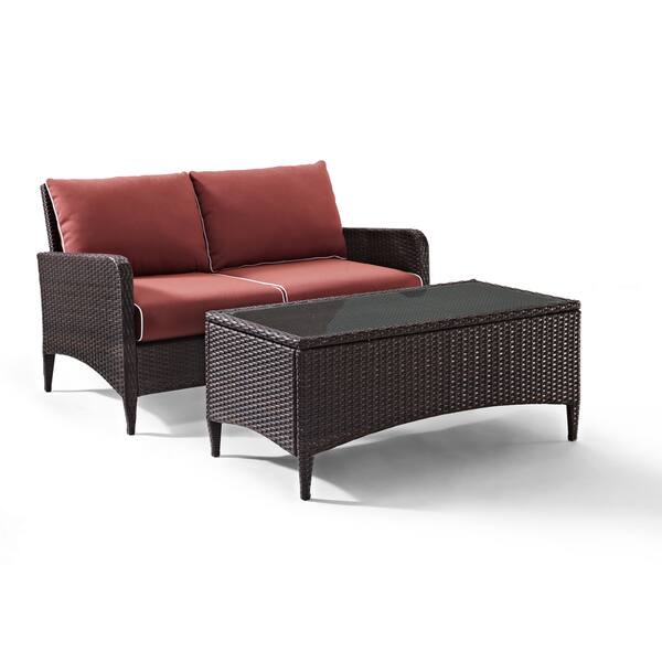 Kiawah 2 Piece Outdoor Wicker Seating Set with Sangria Cushions