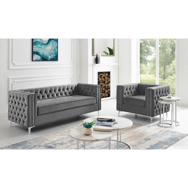 Shop Dante Velvet Club Chair Or Sofa Button Tufted Nailhead