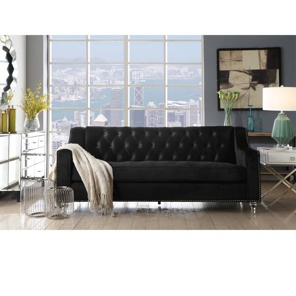 Shop Webster Velvet Button Tufted Sofa With Lucite Acrylic Legs