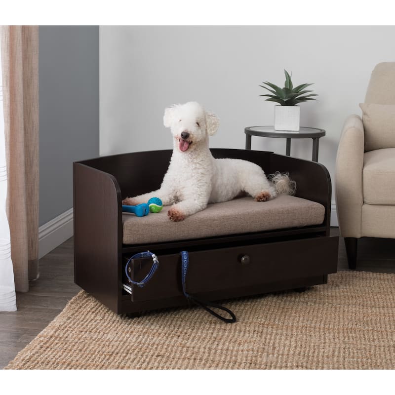 Studio Designs Paws & Purrs Pet Sofa Bed with Storage Drawer and Washable Cover Espresso/Sand
