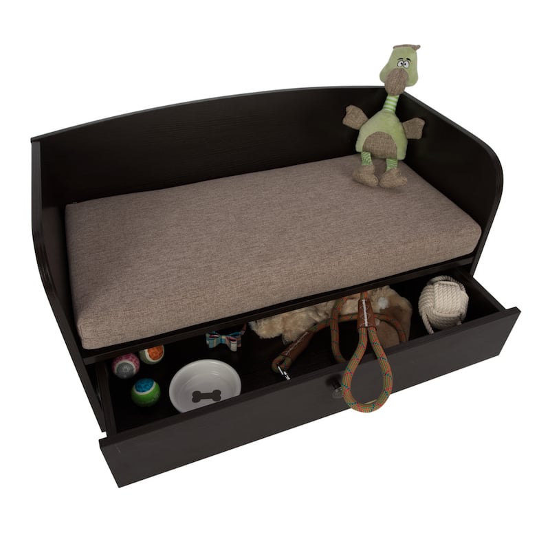 Studio Designs Paws & Purrs Pet Sofa Bed with Storage Drawer and Washable Cover Espresso/Sand