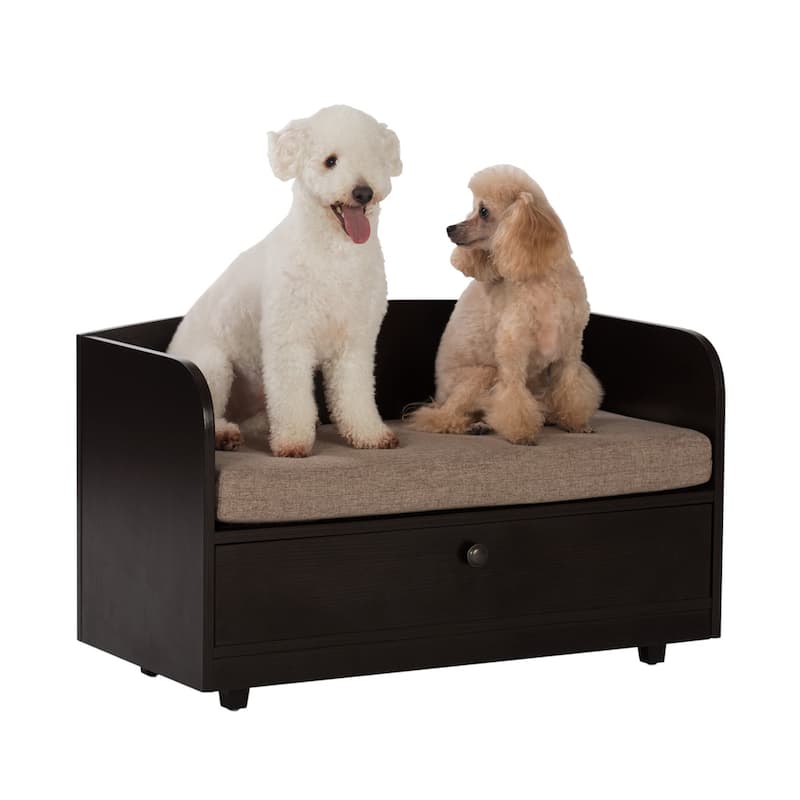 Studio Designs Paws & Purrs Pet Sofa Bed with Storage Drawer and Washable Cover Espresso/Sand