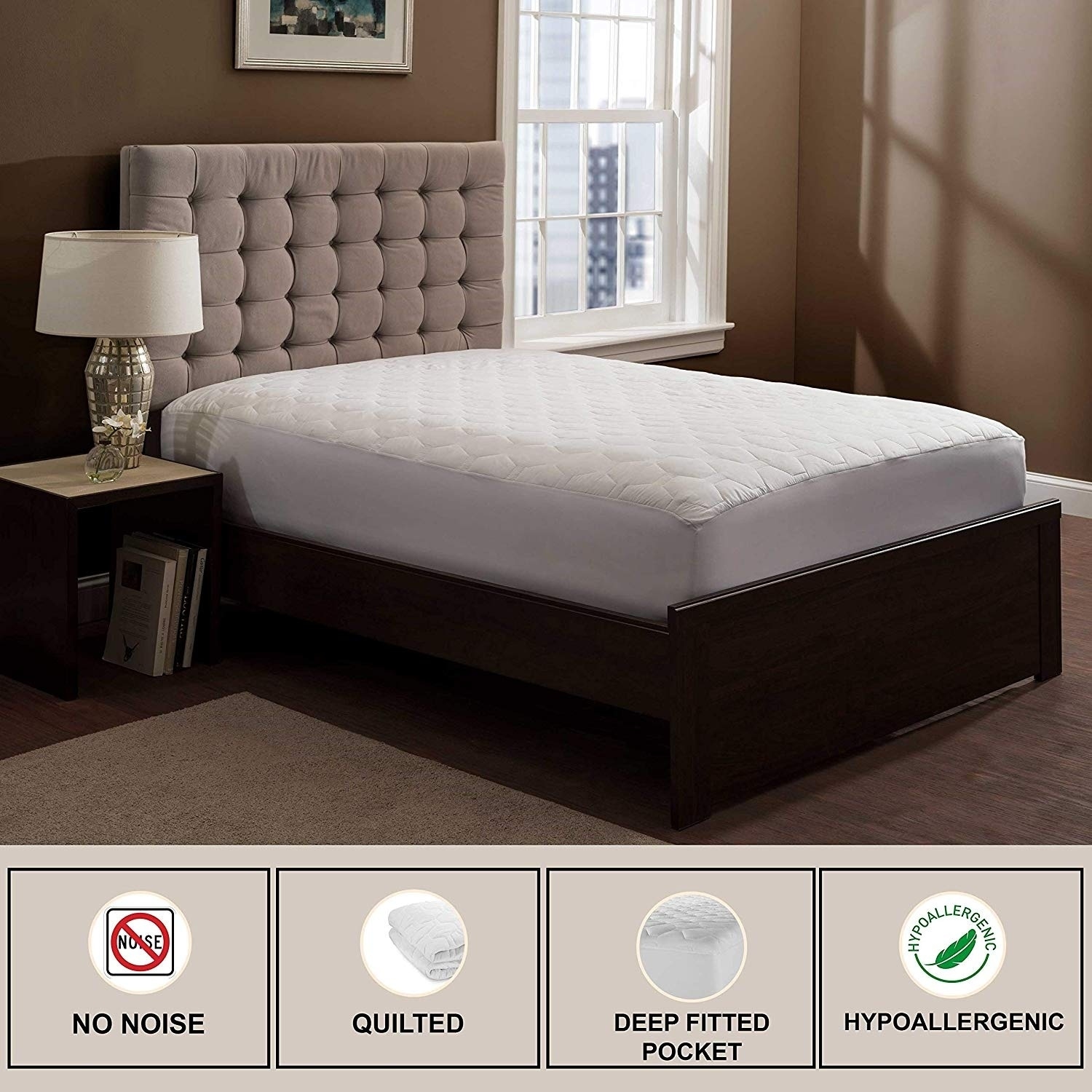 Bed Mattress Pad Cover Protector Fitted Quilted Twin Size Hypoallergenic White