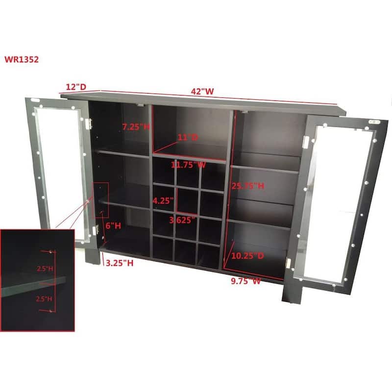 Buffet Bar Cabinet with Wine Storage, Black