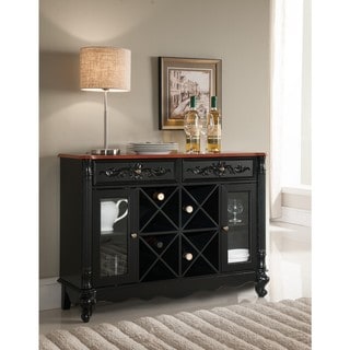 Gracewood Hollow Roth Black and Walnut Wood Storage Wine Cabinet