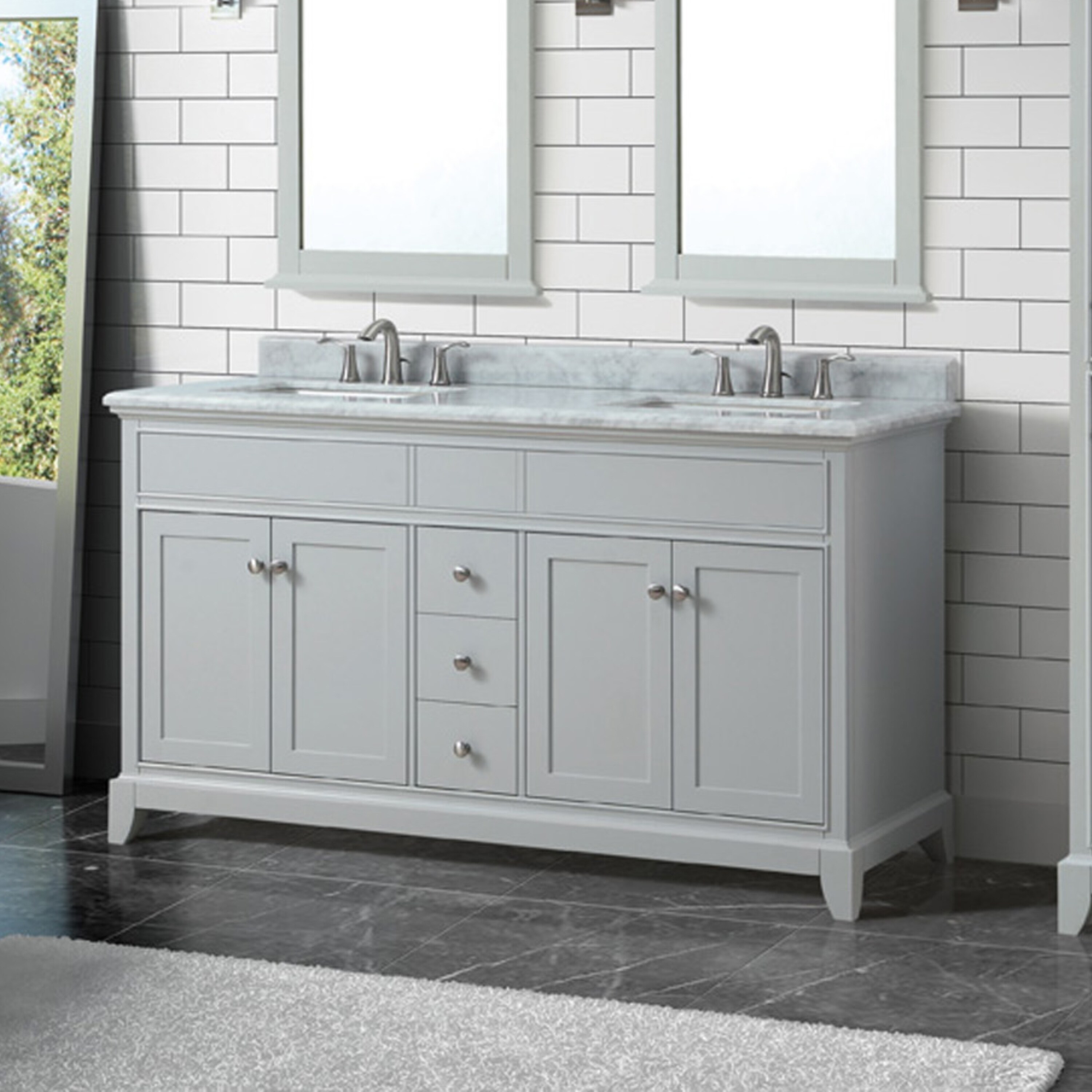 Azzuri Aurora 61 In Double Sink Vanity In Light Gray Finish With Carrara White Marble Top Overstock