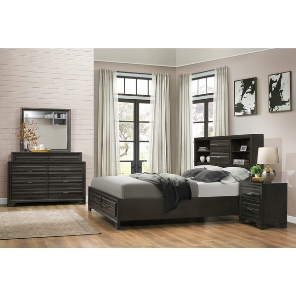 Loiret Antique Grey Finish Wood Bed Room Set King Storage Bed