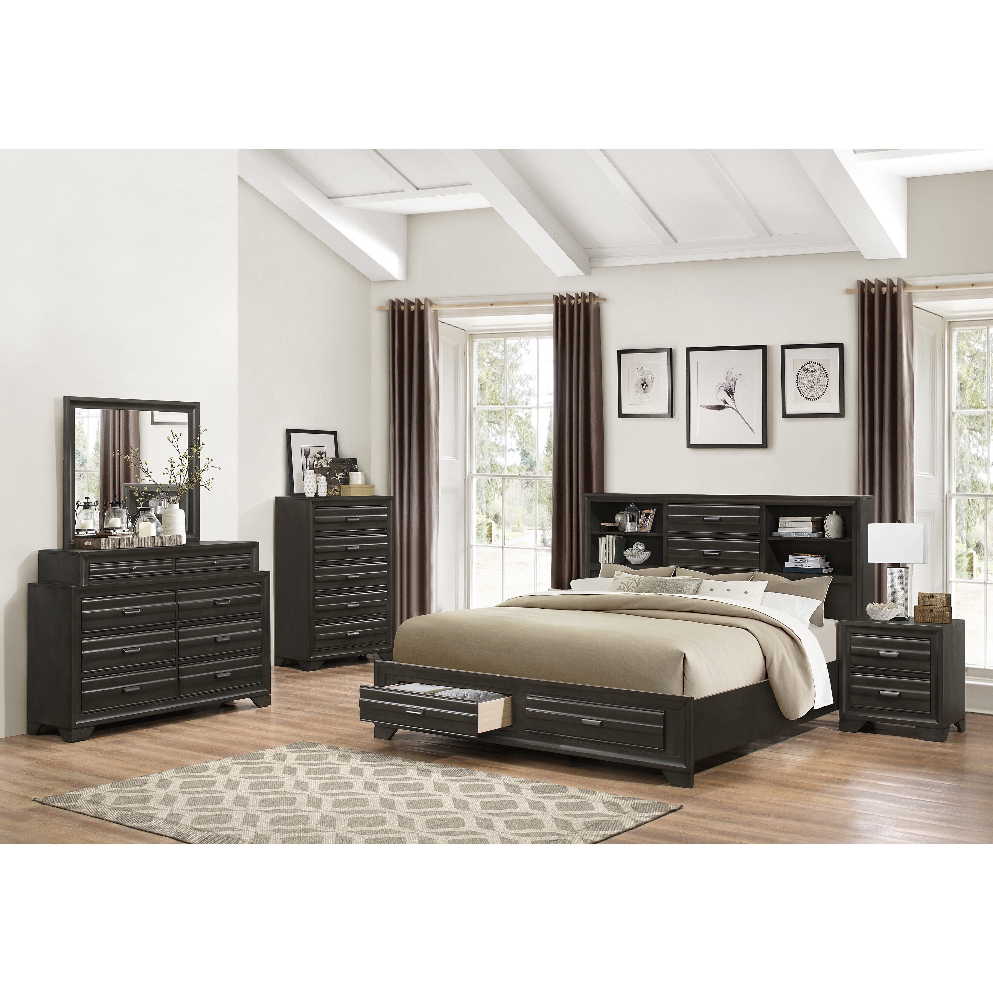 Shop Loiret Antique Grey Finish Wood Bed Room Set King Storage