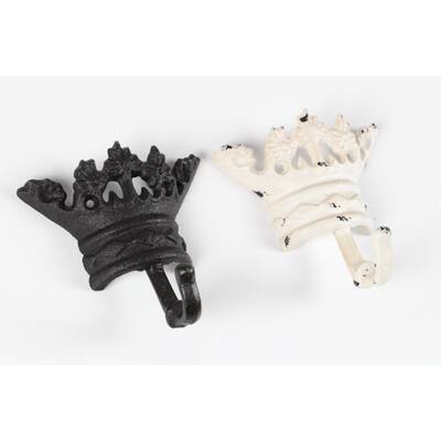 Assorted Regent Torched Iron Crown Wall Hooks (Set of 2) - Black/White