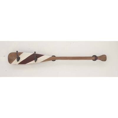 Benzara Stylish Brown Wood and Iron Oar Wall Hook