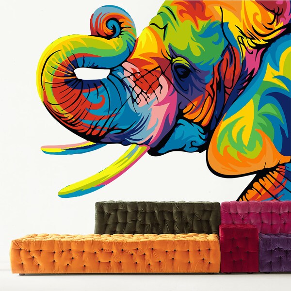 Shop Full Color Colorful Head Elephant Modern Art Full ...