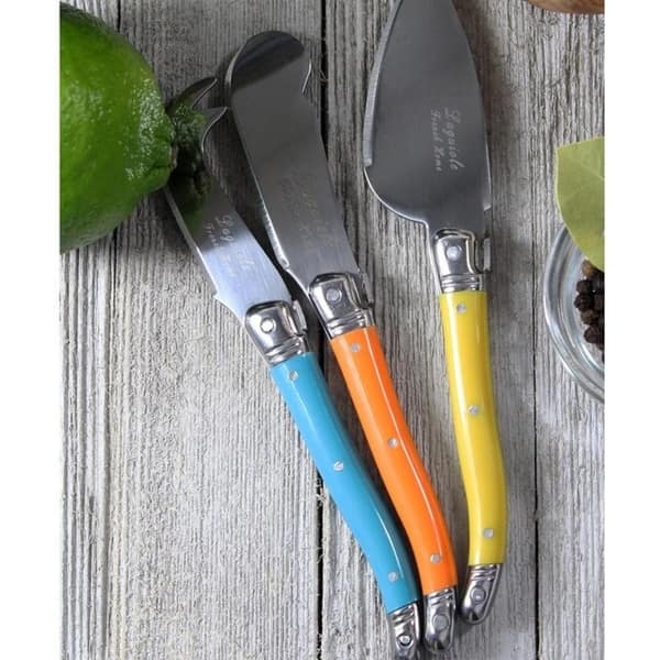 French Home 8 Piece Laguiole Kitchen Knife Set with Wood Block, Rainbow Colors
