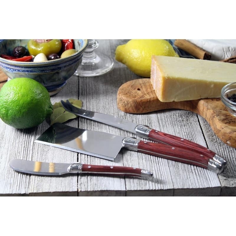 French Home 3 Piece Large Laguiole Pakkawood Cheese Set