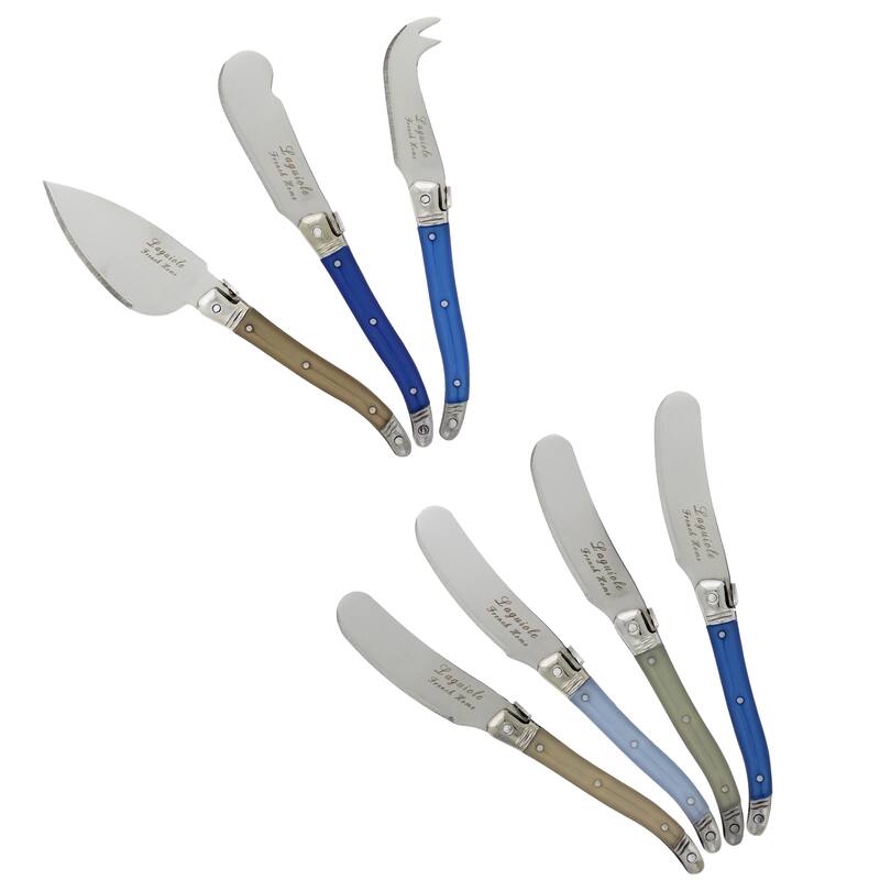 French Home Laguiole Cream/Blue 7-piece Cheese Knife and Spreader Set