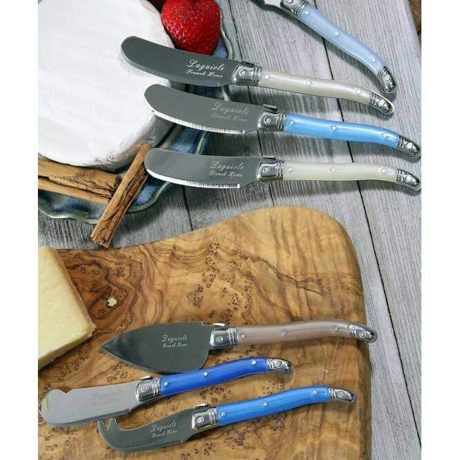 French Home Laguiole Cream/Blue 7-piece Cheese Knife and Spreader Set