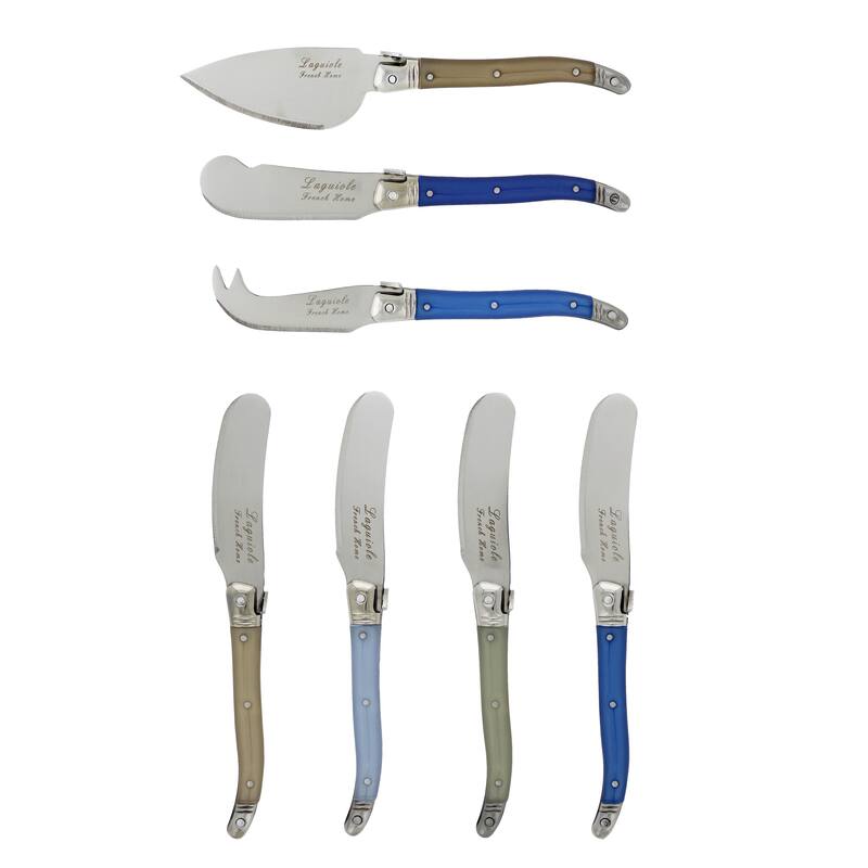 French Home Laguiole Cream/Blue 7-piece Cheese Knife and Spreader Set