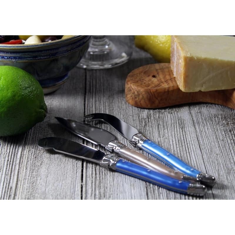 French Home Laguiole Cream/Blue 7-piece Cheese Knife and Spreader Set