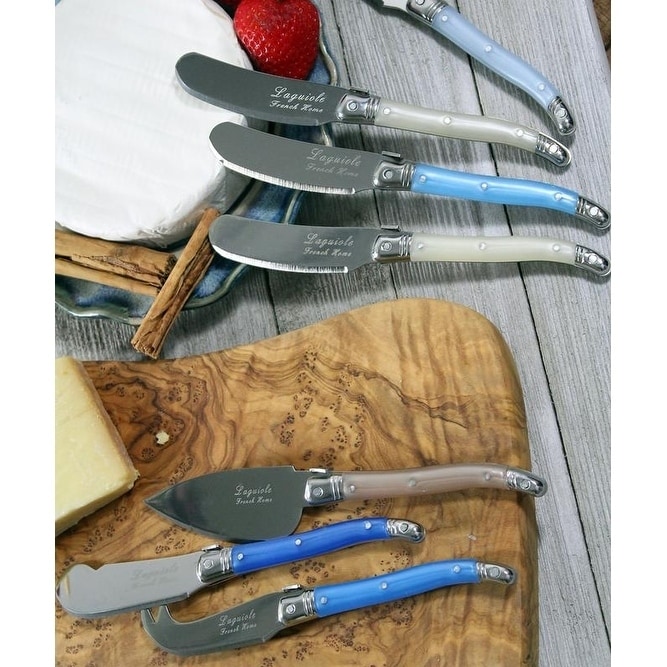 French Home Laguiole Cream/Blue 7-piece Cheese Knife and Spreader Set