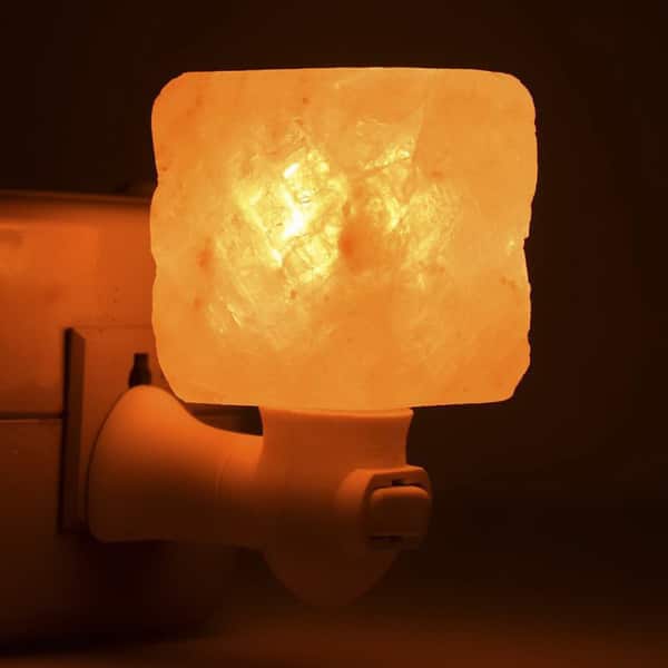 Square Mosaic Natural Rock Salt Himalaya Salt Lamp Air Purifier with Wood Base Amber - - 15051502