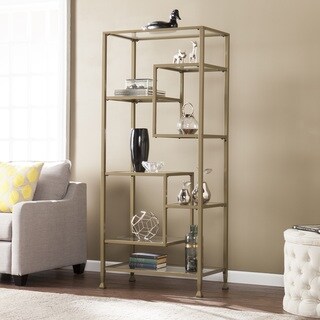 SEI Furniture Jensen Metal/Glass Asymmetrical Etagere/Bookcase - Matte Khaki