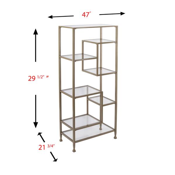 SEI Furniture Jensen Metal/Glass Asymmetrical Etagere/Bookcase - Matte Khaki