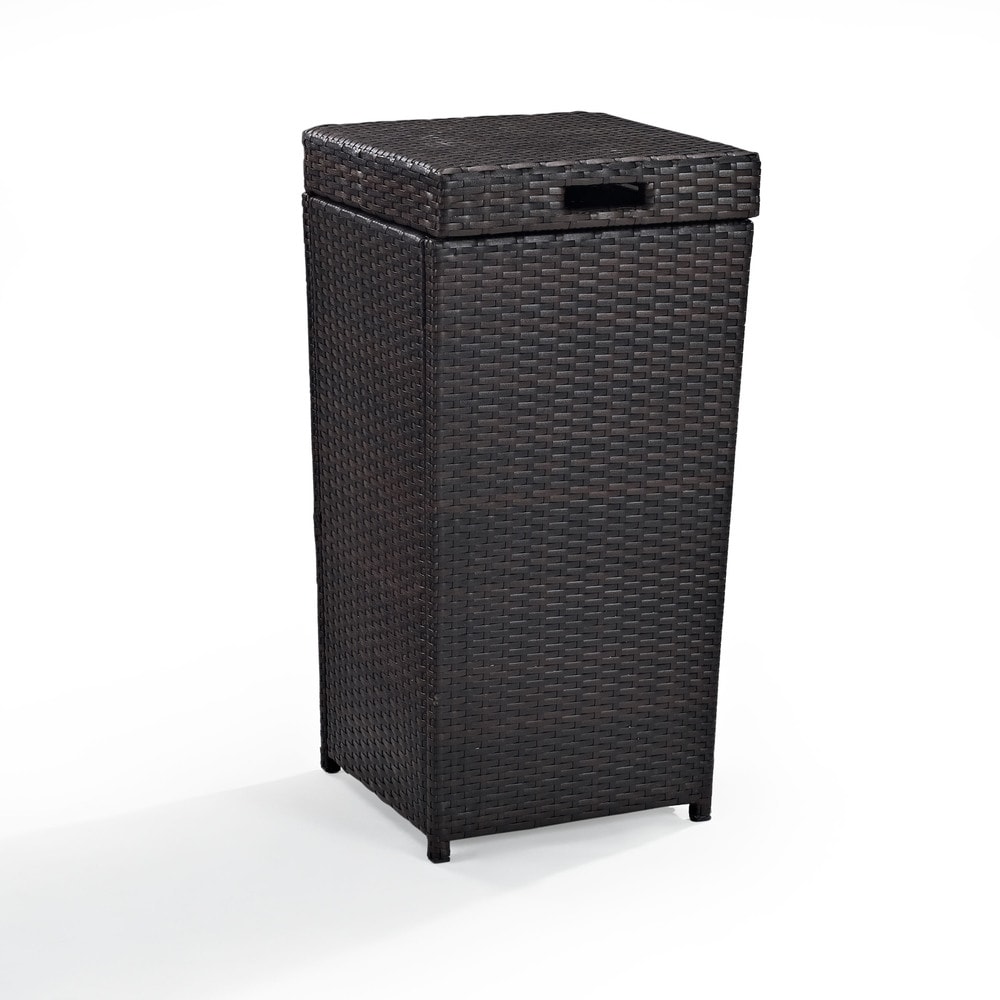 HEARTH & HARBOR 35 Gal. Black Wicker Rattan Outdoor Trash Can with