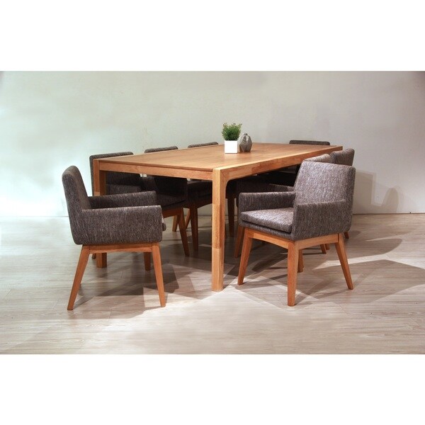 Ruby Deluxe Mid-Century 9 Piece Natural Living Room Armchair Dining Set, Coral Textile Fabric
