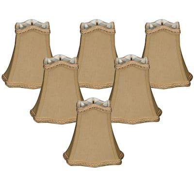 Royal Designs Antique Gold with Decorative Trim Hexagon Empire Chandelier Lamp Shade, 2.5" x 5" x 4.5", Clip On- Set of 6