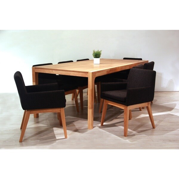 Ruby Deluxe Mid-Century 9-piece Liqurice Textile Fabric Natural Living Room Armchair Dining Set