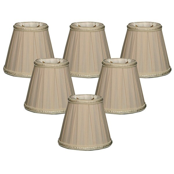Royal Designs Beige Decorative Trim Empire Chandelier Lamp Shade, 3" x 5" x 4.5", Clip On- Set of 6