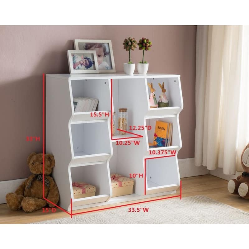 White Finish Wood Cubby Storage Cabinet Unit