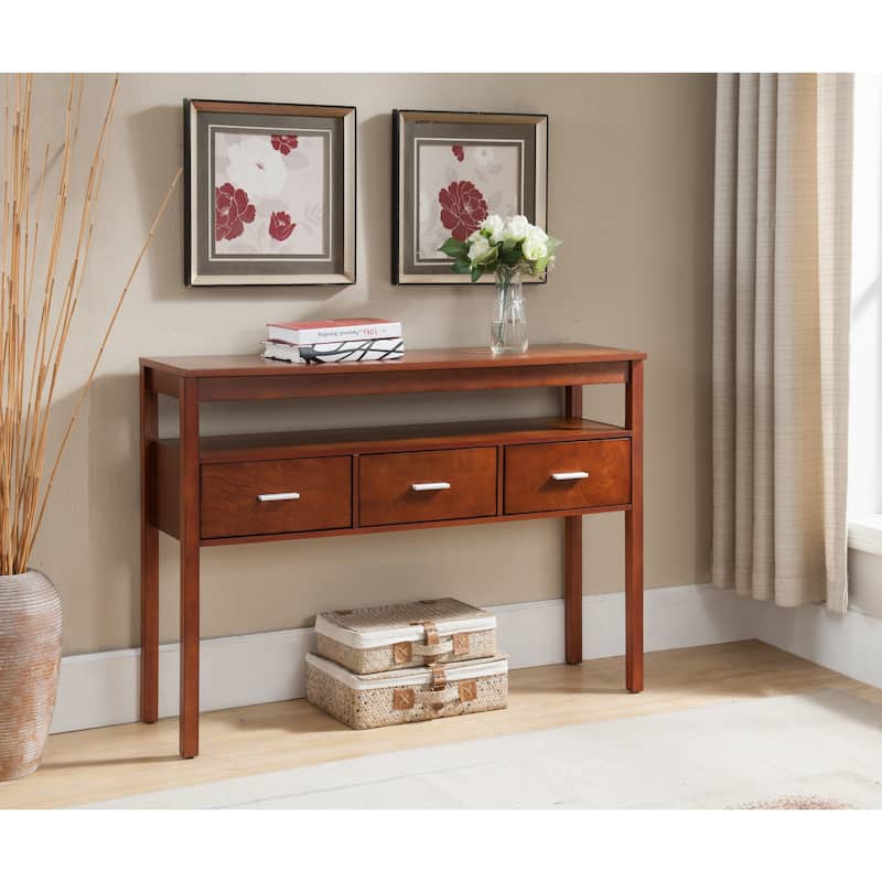 Console Entryway Table with 3 Drawers, Walnut