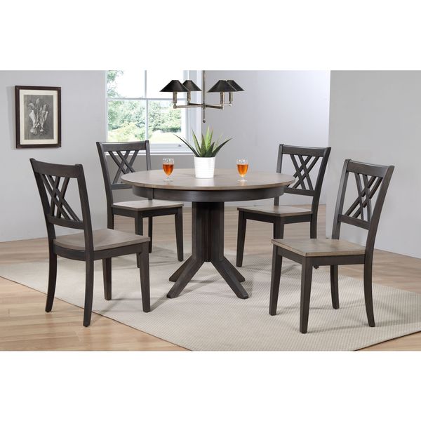 Iconic Furniture Company 45"x45"x63" Contemporary Antiqued Grey Stone/Black Stone Double X- Back 5-Piece Dining Set