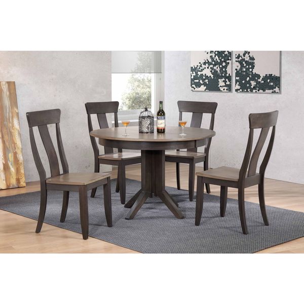 Iconic Furniture Company 45x45"x63 Contemporary Antiqued Grey Stone/Black Stone Panel Back 5-Piece Dining Set