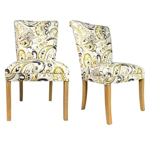 Sole Designs Mustard/White Wood/Fabric Roll-back Spring Seating Upholstered Dining Chair (Set of 2)
