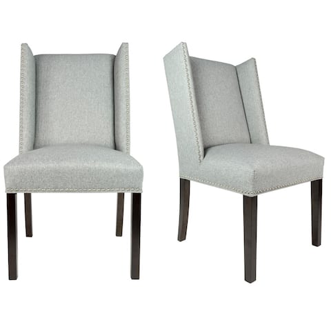 Sole Designs Set of 2 Winged Nail Head Spring Seating Upholstered Dining Chairs - Grey - 40 inches h x 22 inches w x 27 inches d