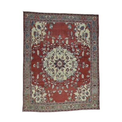 Shahbanu Rugs Wool Hand-knotted Antique Persian Serapi Open Field Oriental Rug (9 'x 11'3)