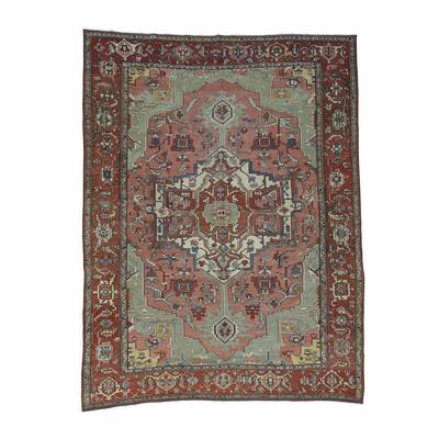 Shahbanu Rugs Good Condition Antique Persian Serapi Hand-knotted Wool Even Wear Rug (9'5 x 12'8)