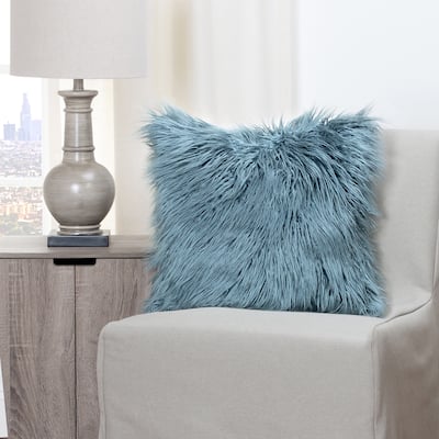 The Curated Nomad Carmel Llama Teal Faux Fur Throw Pillow