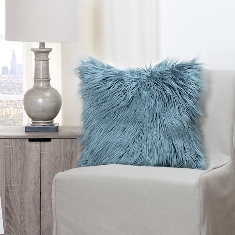 The Curated Nomad Carmel Llama Teal Faux Fur Throw Pillow