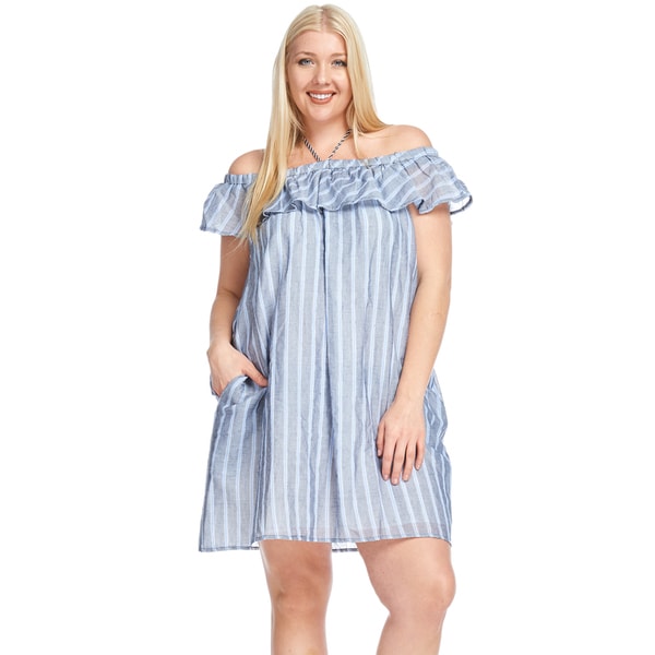 Off Shoulder Flounce Stripes Casual Dress