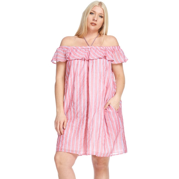 Off Shoulder Flounce Stripes Casual Dress