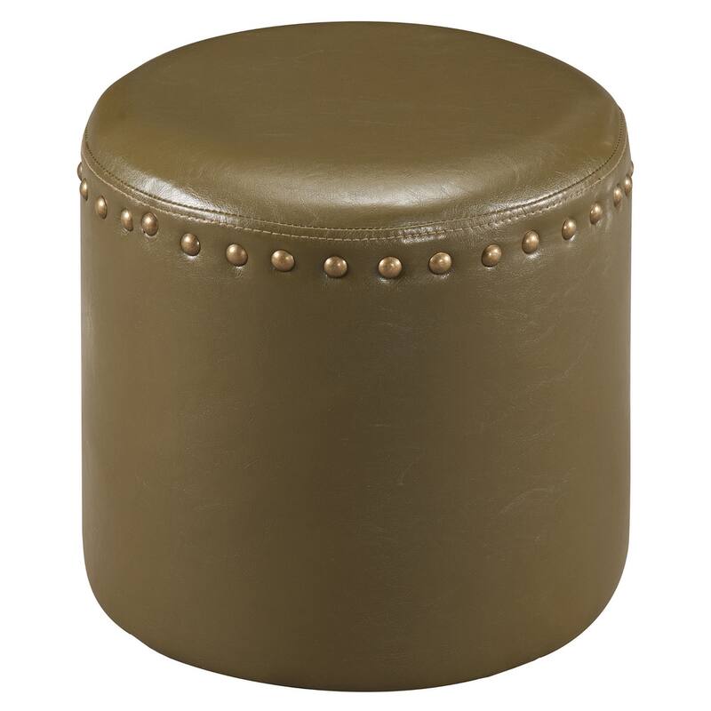 The Curated Nomad Barbossa Faux Leather Round Ottoman - Green