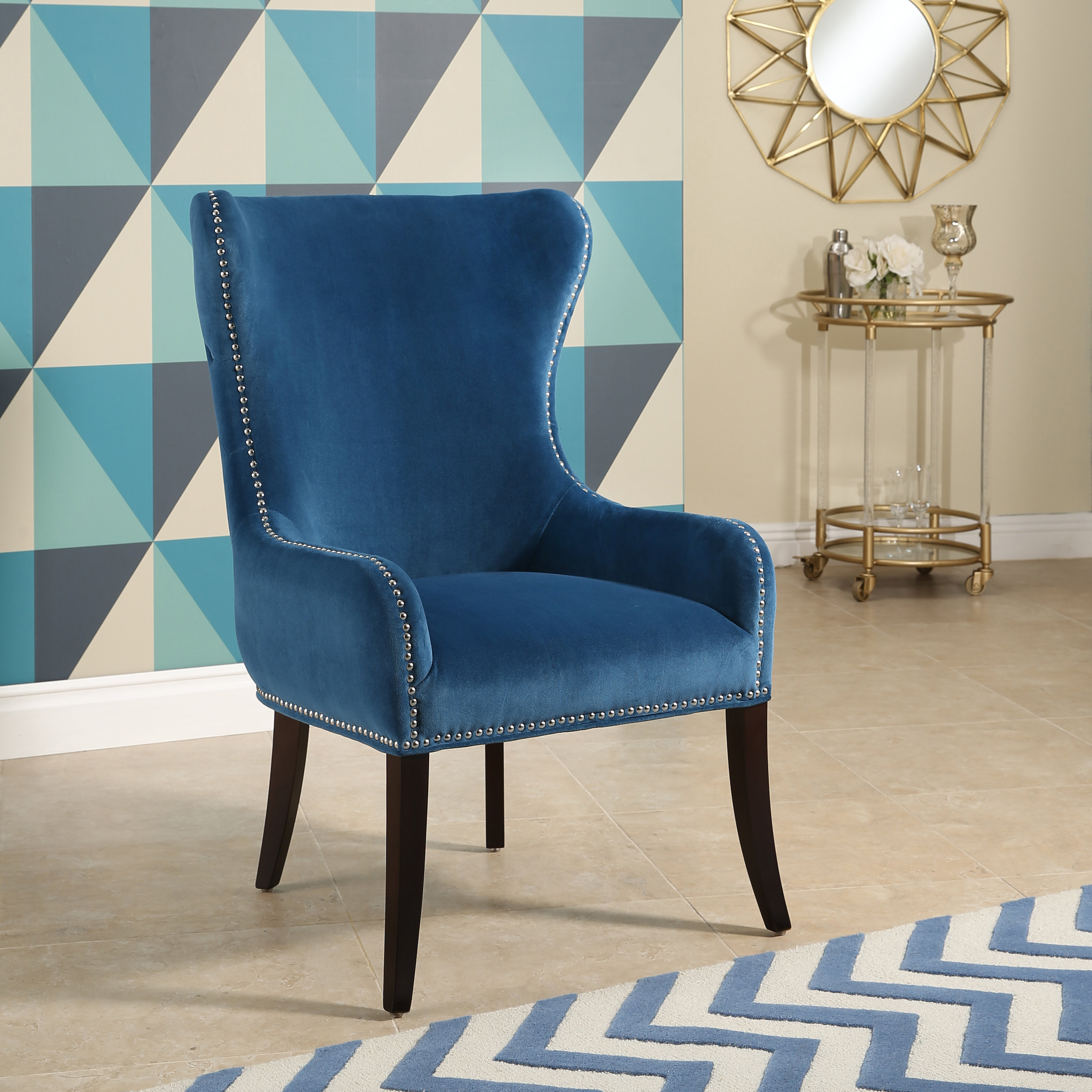Abbyson Henri Blue Tufted Velvet Chair Blue Modern