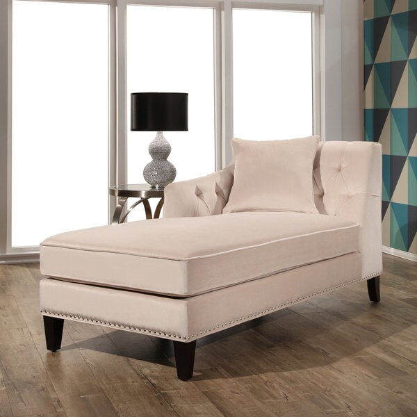 Shop Abbyson Margot Ivory Velvet Tufted Chaise Free Shipping Today