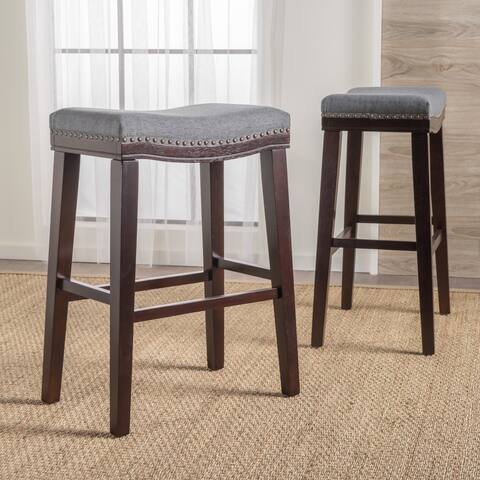 Rosalie 30-inchSaddle Studded Fabric Barstool (Set of 2) by Christopher Knight Home