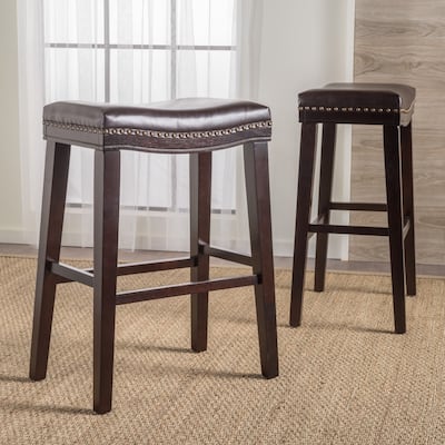 Rosalie 30-inchSaddle Studded Faux Leather Barstool (Set of 2) by Christopher Knight Home