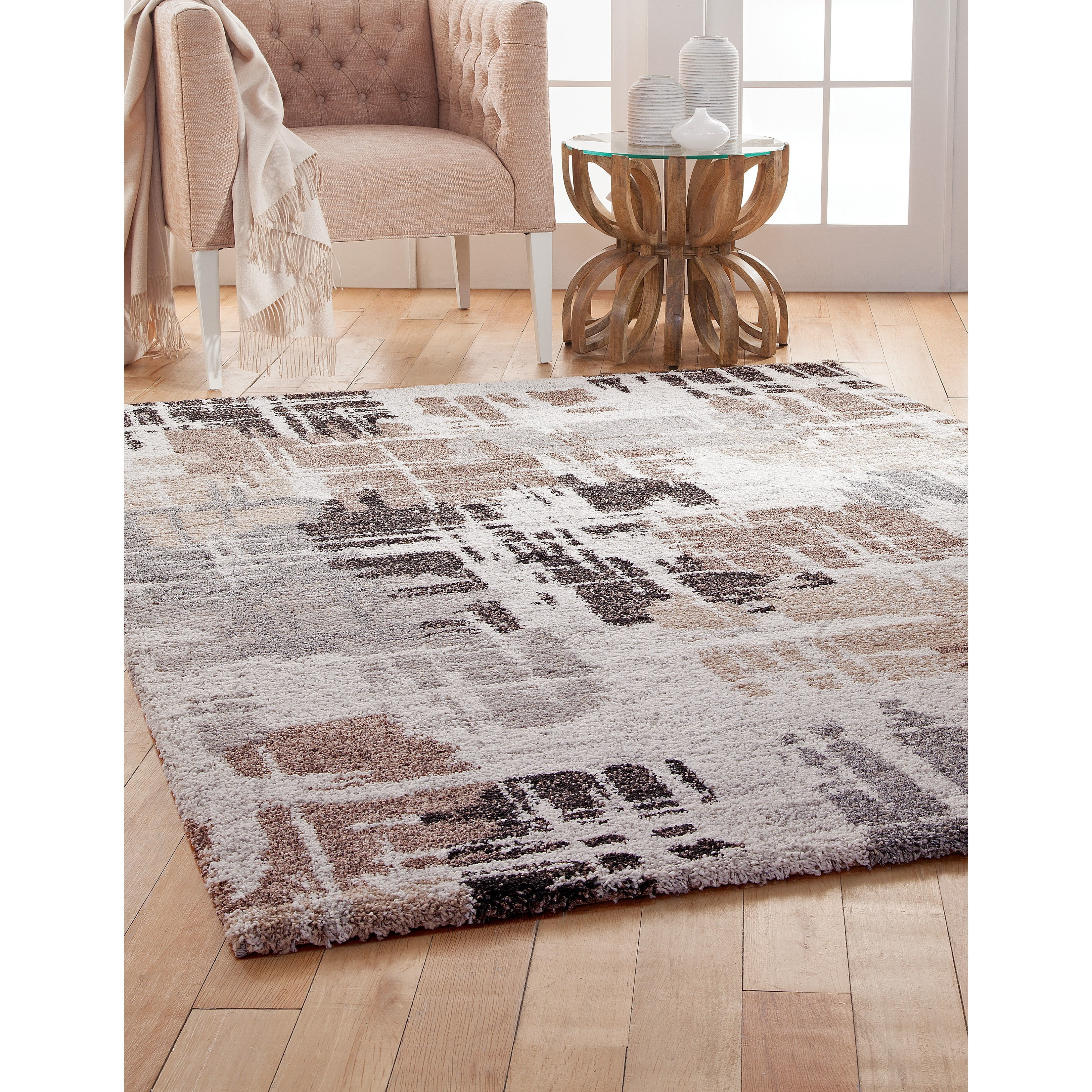 Hauteloom Liverpool Living Room, Bedroom Area Rug - Contemporary - Colorful - 5'3 x 7' - Blue, Grey, Off White